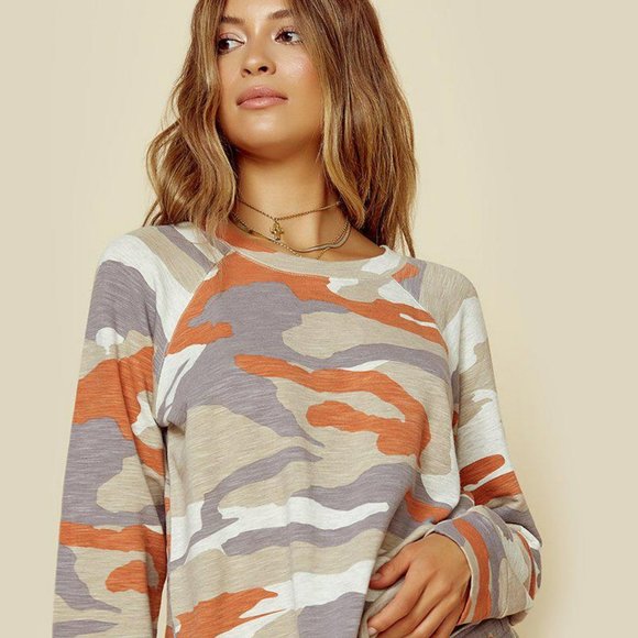 Monrow Sweaters - Monrow Camo Slouchy Raglan Sweatshirt